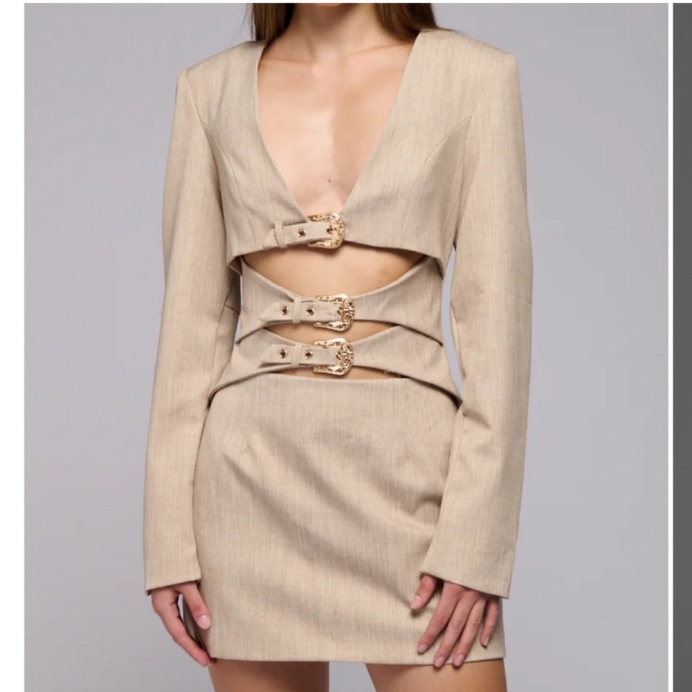 AKIRA Beige and Brown Western Mini Dress